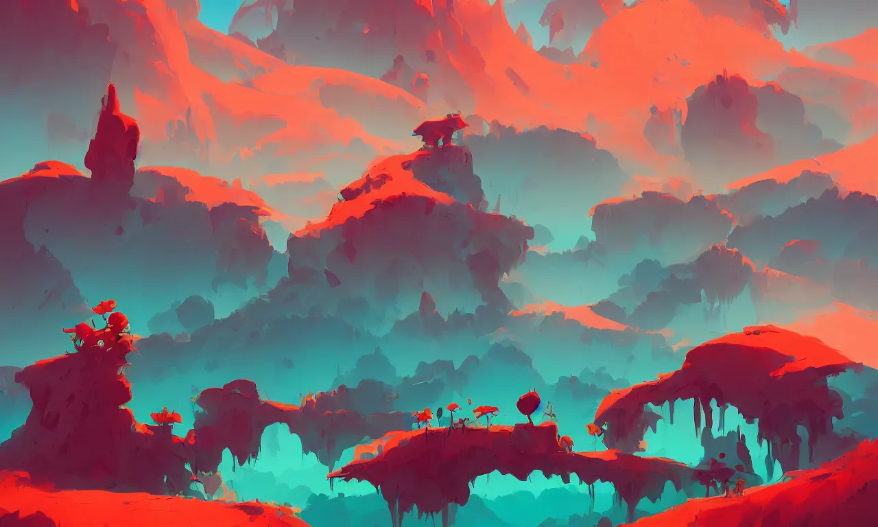 Prompt: a serene landscape painting by anton fadeev and roger dean