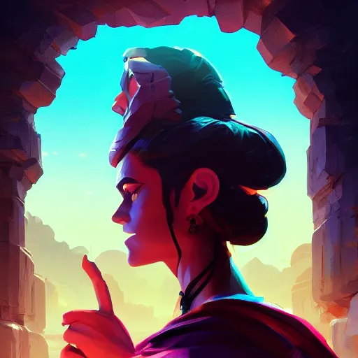 Image similar to profile portrait, maya ali mage, gloomhaven, dynamic lighting, gaudy colors, octane render aesthetic, matte painting concept art, official fanart behance hd artstation by jesper ejsing, by rhads and makoto shinkai and lois van baarle and ilya kuvshinov and rossdraws