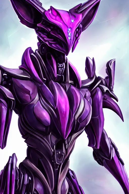 Image similar to cinematic bust shot, detailed elegant beautiful stunning giant robot mecha hot female goddess dragon, sharp spines, sharp metal ears, smooth purple eyes, smooth fuschia skin, elegant smooth silver armor, nebula size, space, epic proportions, epic scale, warframe fanart, macro giantess, furry art, dragon art, goddess art, giantess art, furaffinity, octane