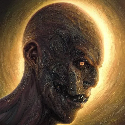 Prompt: ultra realistic upper body portrait of nyarlathotep, erebus, the god of darkness and shadow, solar eclipse, digital art by artgerm and karol bak