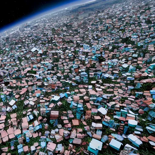 Image similar to a planet as seen from space made of favela, cinematic