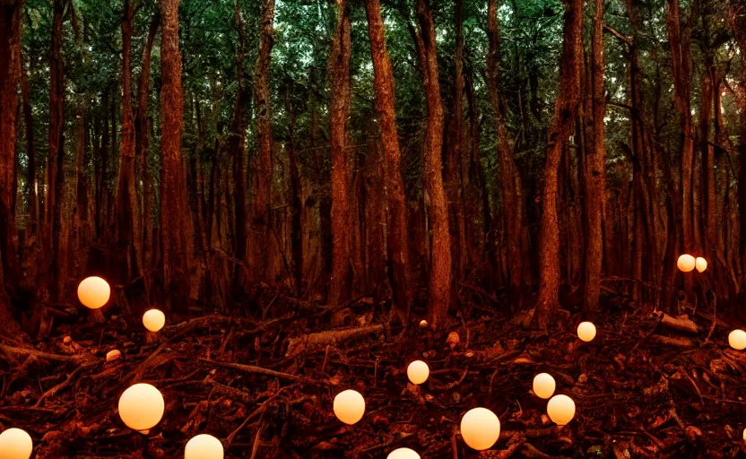 Prompt: dense dead forest with glowing orbs