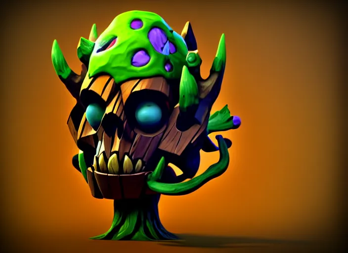 Prompt: festeroot wooden treant skull head, stylized stl, 3 d render, activision blizzard style, hearthstone style, darksiders art style