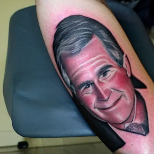 Image similar to tattoo of george w. bush with a mission accomplished! banner