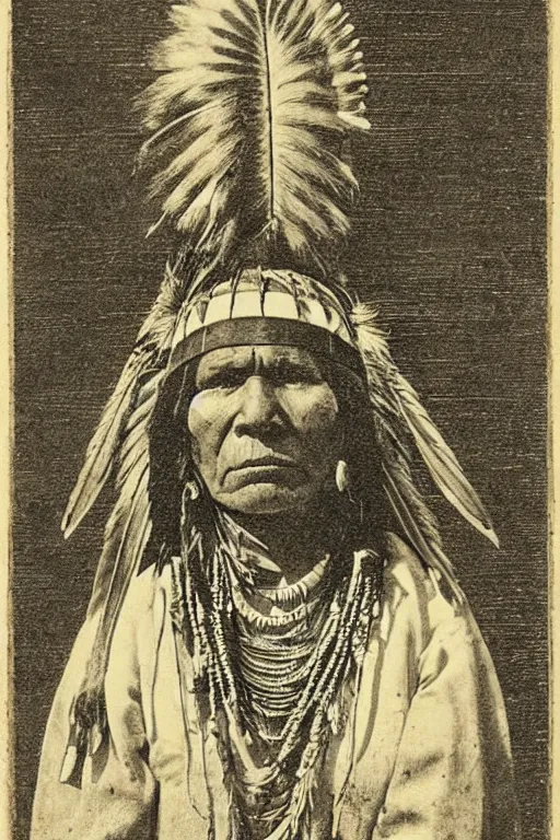 Image similar to “19th century wood engraving of a Native American indian woman, portrait, Nanye-hi Beloved Woman of the Cherokee, wearing a papoose showing pain and sadness on her face, ancient”