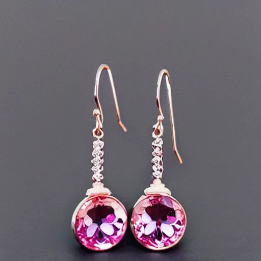 Image similar to jewelry design, a pair of pink crystal rose earrings