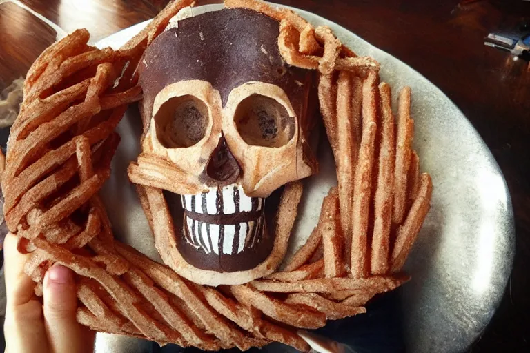 Image similar to aztec skull made of churros