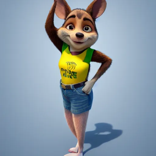 Prompt: 3 d render, portrait, headshot, closeup, anthropomorphic mouse, female, wearing denim short shorts and a off yellow tank top shirt, in the style of zootopia