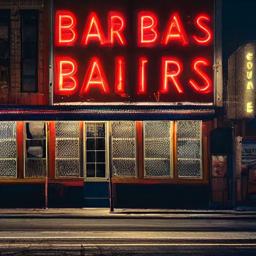 Image similar to painting of a bar exterior in old newyork with neon signs, todd hido