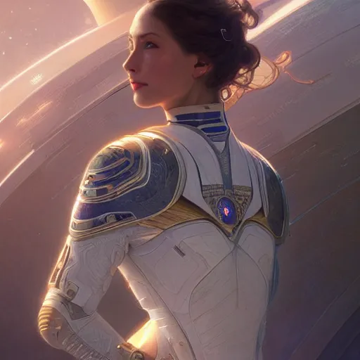 Prompt: ultra realistic illustration, beautiful female starship captain on the bridge, intricate, elegant, highly detailed, digital painting, artstation, concept art, smooth, sharp focus, illustration, art by artgerm and greg rutkowski and alphonse mucha