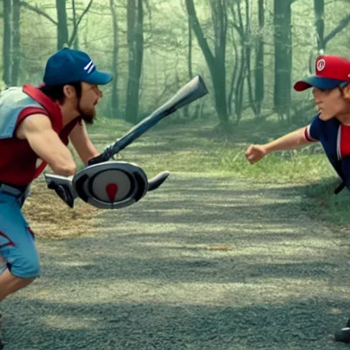 Prompt: live - action film still of a pokemon battle between ash ketchum and team rocket grunts