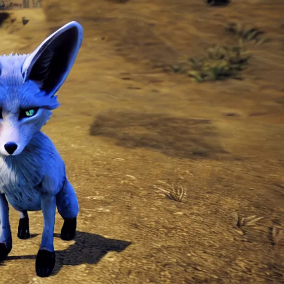 Prompt: screenshot of an anthropomorphic blue fennec fox in red dead redemption 1