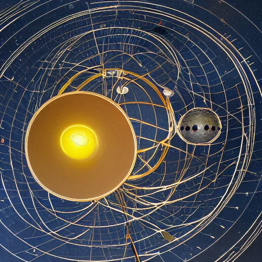 Image similar to a kinetic sculpture of this solar system, sun, orrery, canon 5 d 5 0 mm lens, papier - mache, studio, circa 2 0 3 7