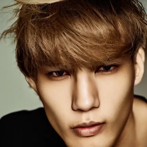 Image similar to a beautiful picture of a jong blond man wiht a sharp face and brown eyes