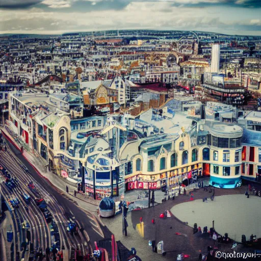 Image similar to snowglobe of a tiny town brighton uk, tilt-shift lomo photo