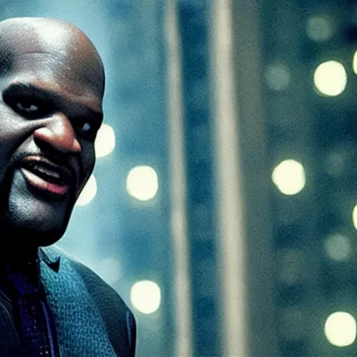 Prompt: cinematic close - up film still of shaquille o ’ neal as the joker in gotham city