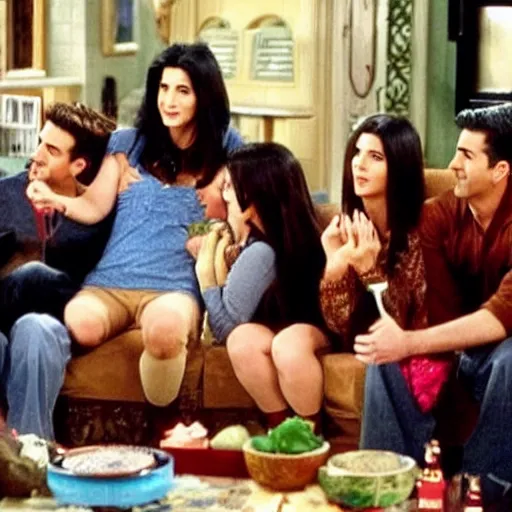 Prompt: single kurdish girl watching friends on tv