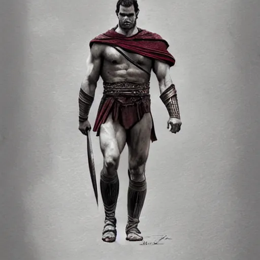 Image similar to Henry Cavill is a roman gladiator, gorgeous, amazing, muscular, silk, intricate, elegant, thighs, highly detailed, digital painting, artstation, concept art, sharp focus, illustration, by greg rutkowski