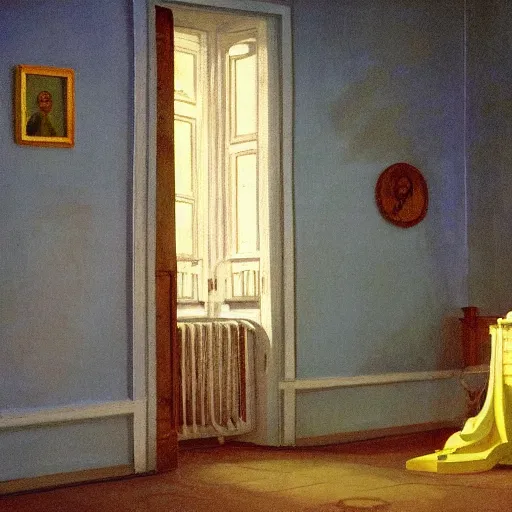 Image similar to a nightmare in a liminal room, film still by wes anderson, depicted by canova, limited color palette, very intricate, art nouveau, highly detailed, lights by hopper, soft pastel colors, minimalist