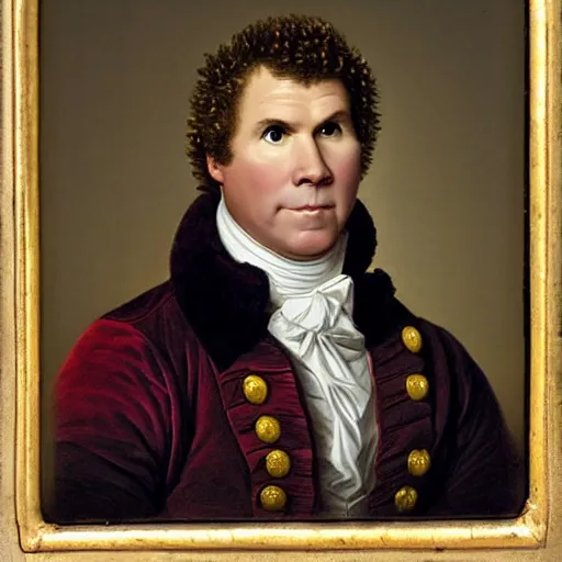 Image similar to A rococo portrait of Will Ferrell in a shining suit of armor, Jacques-Louis David, Réunion des Musées Nationaux, Louvre Catalogue photography