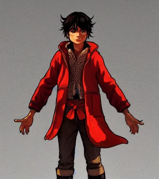 Image similar to attractive little boy character inspired in little red riding hood and michael jackson, digital artwork made by akihiko yoshida and makoto shinkai, anatomically correct, symmetrical, highly detailed, sharp focus, extremely coherent