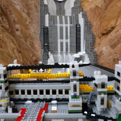 Prompt: hoover damn made out of legos