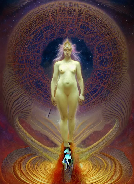 Image similar to antediluvian occult cosmology, panspermia, by robert hooke and ernst haeckel and agostino arrivabene and joaquin sorolla and greg rutkowski and alphonse mucha, rule of thirds, vivid colours, negative space, atmospheric, digital painting, artstation, concept art, smooth, sharp focus