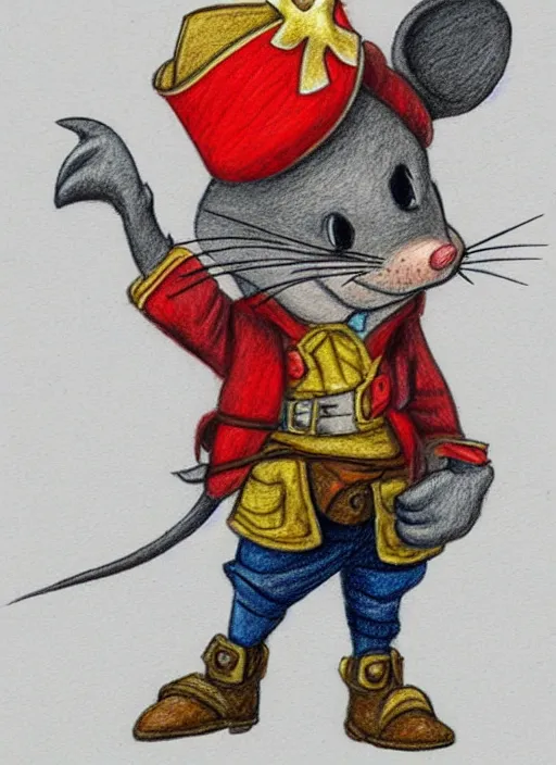 Prompt: detailed colored pencil drawing of a cute anthropomorphic mouse as a pirate