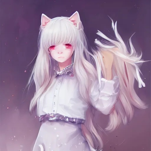 Prompt: realistic beautiful gorgeous natural cute Blackpink Lisa Manoban white hair cute white cat ears in maid dress outfit golden eyes artwork drawn full HD 4K highest quality in artstyle by professional artists WLOP, Taejune Kim, Guweiz, ArtGerm on Artstation Pixiv
