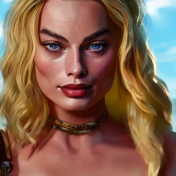 Image similar to Margot Robbie goddess of love, ultra realistic, 8K resolution, detailed, Artstation, epic