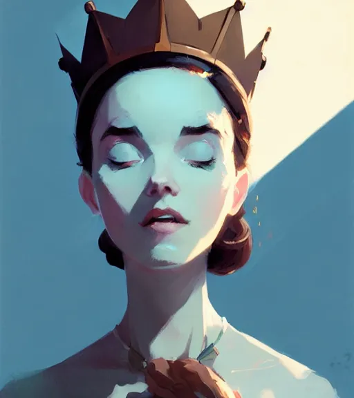 Image similar to portrait of wanda wearing crown, by atey ghailan, by greg rutkowski, by greg tocchini, by james gilleard, by joe fenton, by kaethe butcher, dynamic lighting, gradient light blue, brown, blonde cream and white color scheme, grunge aesthetic