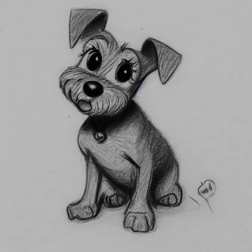 Image similar to milt kahl pencil sketch of happy mini schnauzer