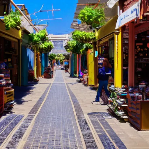 Prompt: solarpunk shopping street