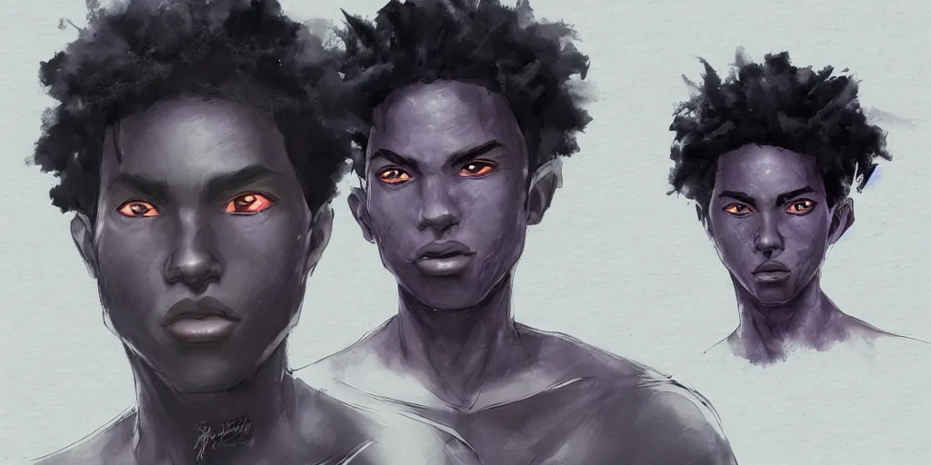 Image similar to concept art of black boy with indigo hair using dream ancestral magic, 8k, epic scene, illustration, artstation, art by riesun