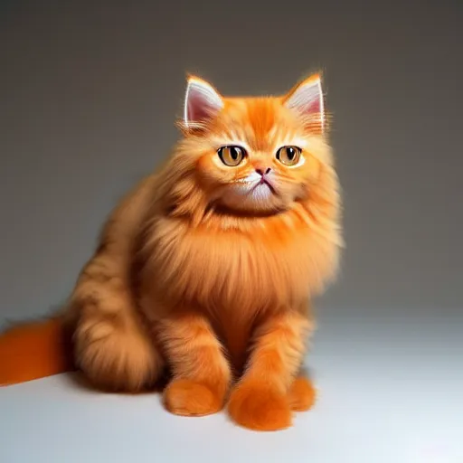 Image similar to still photo of a cute orange persian kitty, highly detailed, photorealistic portrait, bright studio setting, studio lighting, crisp quality and light reflections, unreal engine 5 quality render