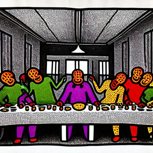 Prompt: The last supper, by Keith Haring