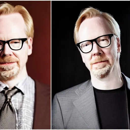 Image similar to adam savage in a fancy suit by a upscale party photoshoot