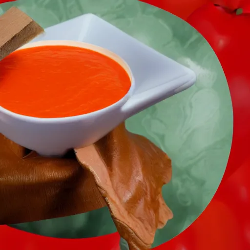 Image similar to bowl of tomato soup balancing on donald trumps head,