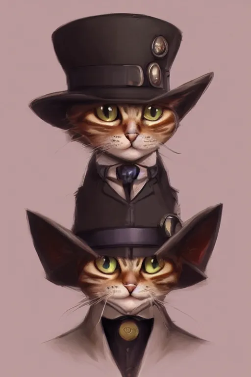 Prompt: a portrait of a cat with steampunk hat, wearing black suit, by Ross Tran, concept art, 4k, artstation, cel-shaded