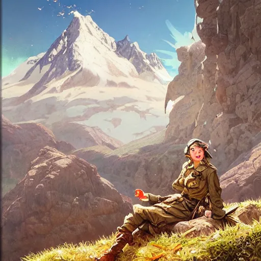 Image similar to highly detailed german ww 2 propaganda!!! nazi poster of german alps, fantasy art by greg rutkowski, loish, rhads, ferdinand knab, makoto shinkai and lois van baarle, ilya kuvshinov, rossdraws, tom bagshaw, global illumination, radiant light, detailed and intricate environment