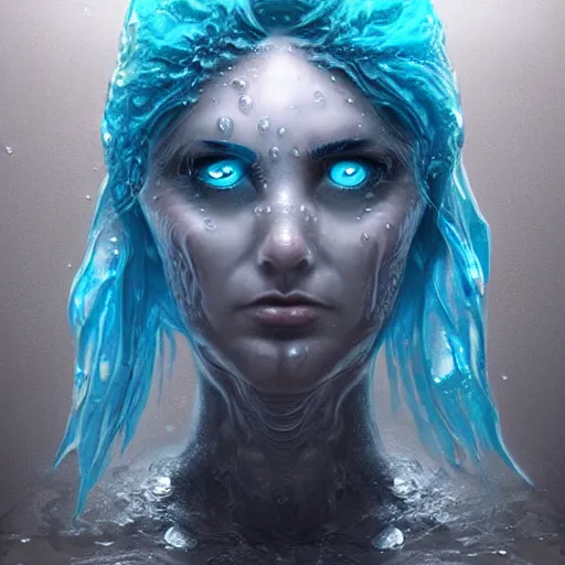 Prompt: a person entirely made of water. Water formed into the shape of a human. Amazing beautiful fantasy art, trending on artstation