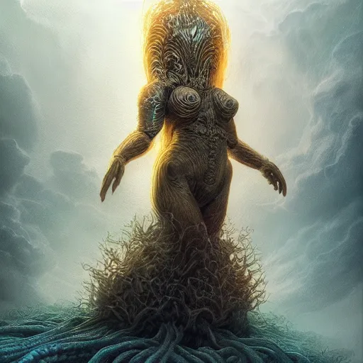 Image similar to by artgerm and agostino arrivabene, visually stunning, cinematic, ultra realistic, hyper realism, epic, octane render, unreal engine, vfx, maya, alien space knight, octopus and medieval knight chimera, fungal enchanter, murloc tinyfin, dread infernal, wee whelp, battle ram
