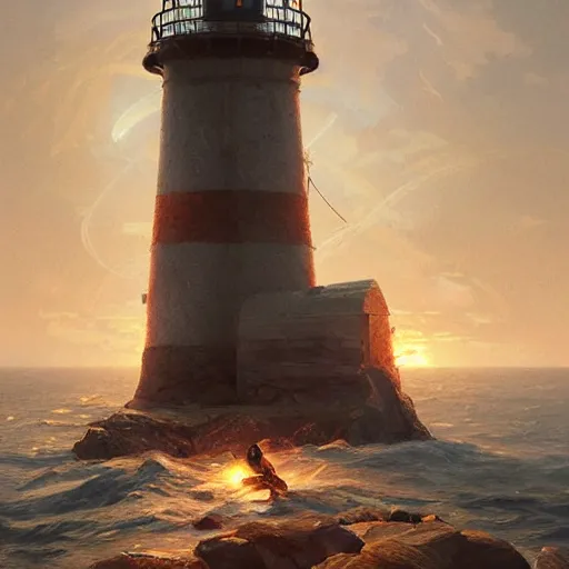 Image similar to ultra realistic illustration, a lighthouse on fire, highly detailed, digital painting, artstation, concept art, smooth, sharp focus, illustration, art by artgerm and greg rutkowski and alphonse mucha