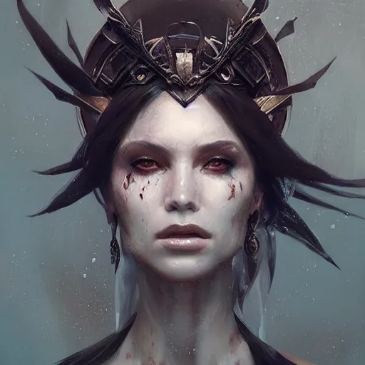 Image similar to a beautiful portrait of a death goddess by Greg Rutkowski and Raymond Swanland, Trending on Artstation, ultra realistic digital art