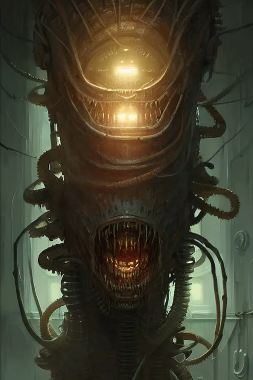 Image similar to professional concept art of a creepy family horrendous mechanical predatory! species in a dark room by artgerm and greg rutkowski. an intricate, elegant, highly detailed digital painting, concept art, smooth, sharp focus, illustration, in the style of cam sykes.