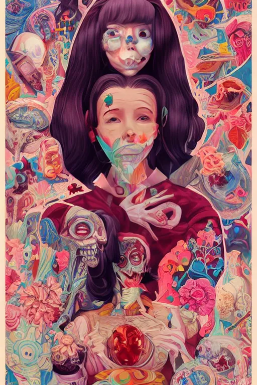 Image similar to a dead human smiling cute, tristan eaton, victo ngai, artgerm, rhads, ross draws