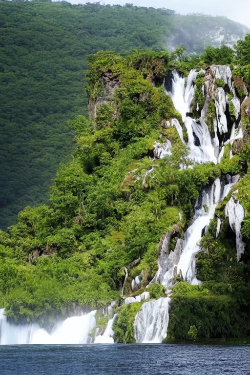 Prompt: A floating island with a very very very very very very very very beautiful waterfall