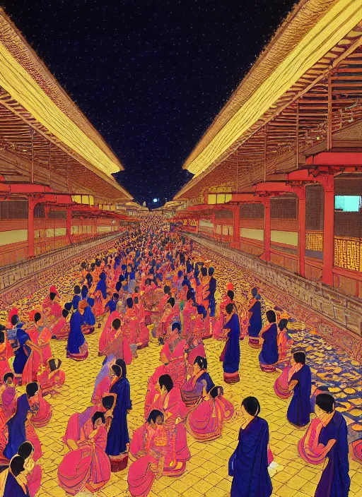 Prompt: an intricate painting diwali celebrations by kawase hasui and makoto shinkai, featured on artstation, pixiv, volumetric lighting, 8 k, highly detailed render, soft glow