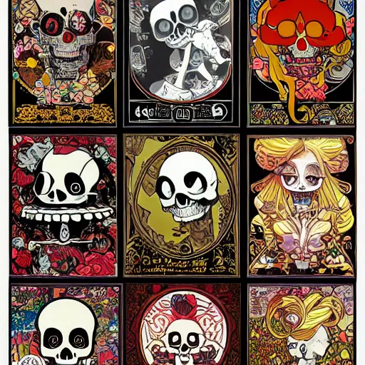 Image similar to anime manga skull portrait girl female skeleton illustration ren stimpy looneytoons art geof darrow and cuphead alphonse mucha pop art nouveau