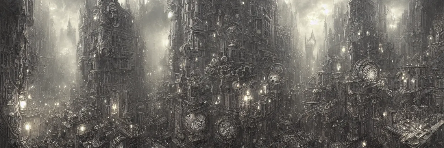 Prompt: grey and silver tones, Marc Simonetti, Mike Mignola, smooth liquid metal with detailed line work, Mandelbulb, Exquisite detail perfect symmetrical, silver details, hyper detailed, intricate ink illustration, golden ratio, city night, steampunk, smoke, neon lights, starry sky, steampunk city background, liquid polished metal, by peter mohrbacher